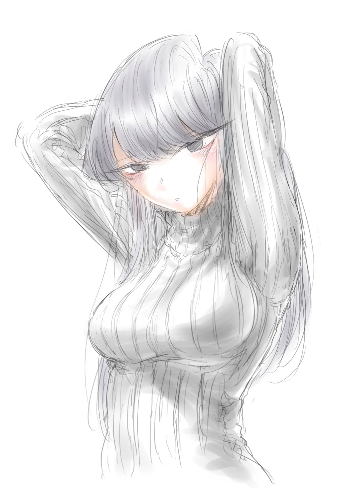 1girl black_eyes black_hair breasts highres komi-san_wa_komyushou_desu komi_shouko long_hair mitsugu pullover white_background