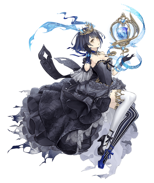1girl alice_(sinoalice) asymmetrical_legwear black_hair breasts bustier dress full_body gold_trim jewelry ji_no looking_at_viewer mary_janes medium_breasts necklace official_art orb plantar_flexion pocket_watch shoes short_hair sinoalice solo striped striped_legwear thigh-highs tiara torn_clothes transparent_background watch yellow_eyes