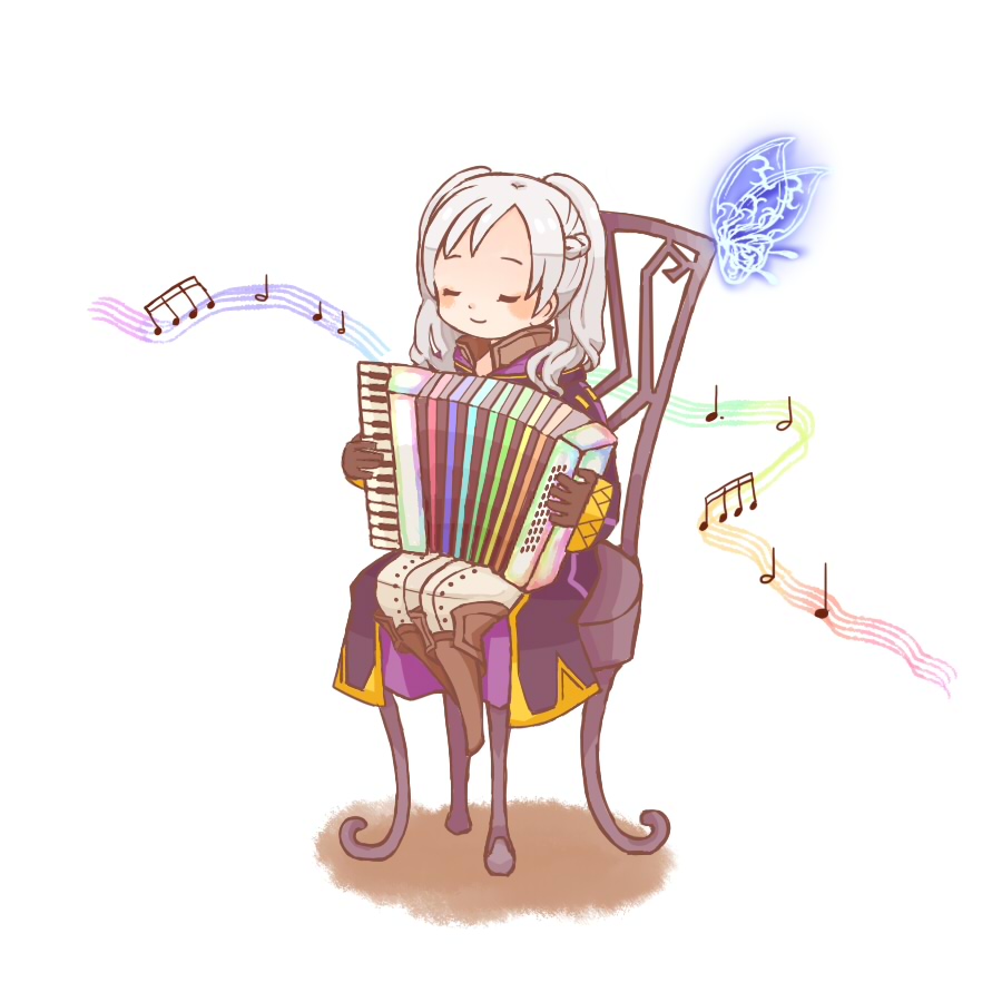 1girl accordion amami_(pixiv_id_771839) blush butterfly chair closed_eyes cute female_my_unit_(fire_emblem:_kakusei) fire_emblem fire_emblem:_awakening fire_emblem:_kakusei fire_emblem_heroes fire_emblem_musou fire_emblem_warriors intelligent_systems long_hair musical_instrument musical_note my_unit_(fire_emblem:_kakusei) nintendo playing rainbow reflet robin_(fire_emblem) robin_(fire_emblem)_(female) simple_background sitting solo twintails white_hair