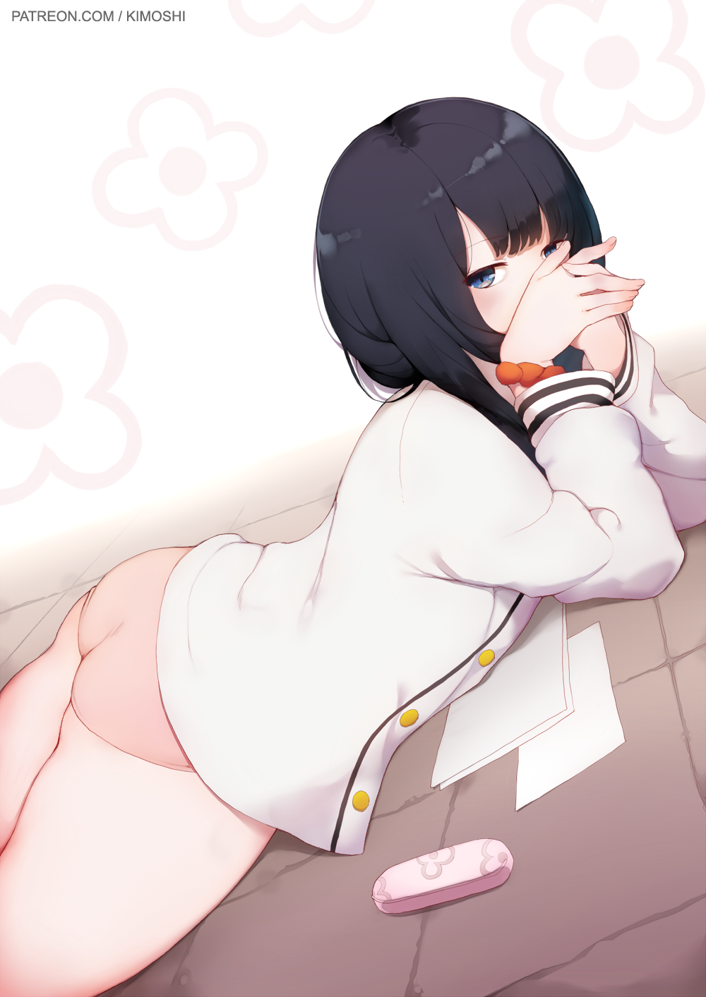 1girl ass cardigan deru06 highres lying on_stomach school_uniform solo ssss.gridman takarada_rikka