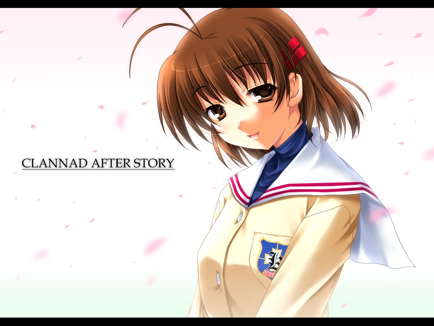 brown_eyes brown_hair clannad furukawa_nagisa miyai_max petals school_uniform short_hair