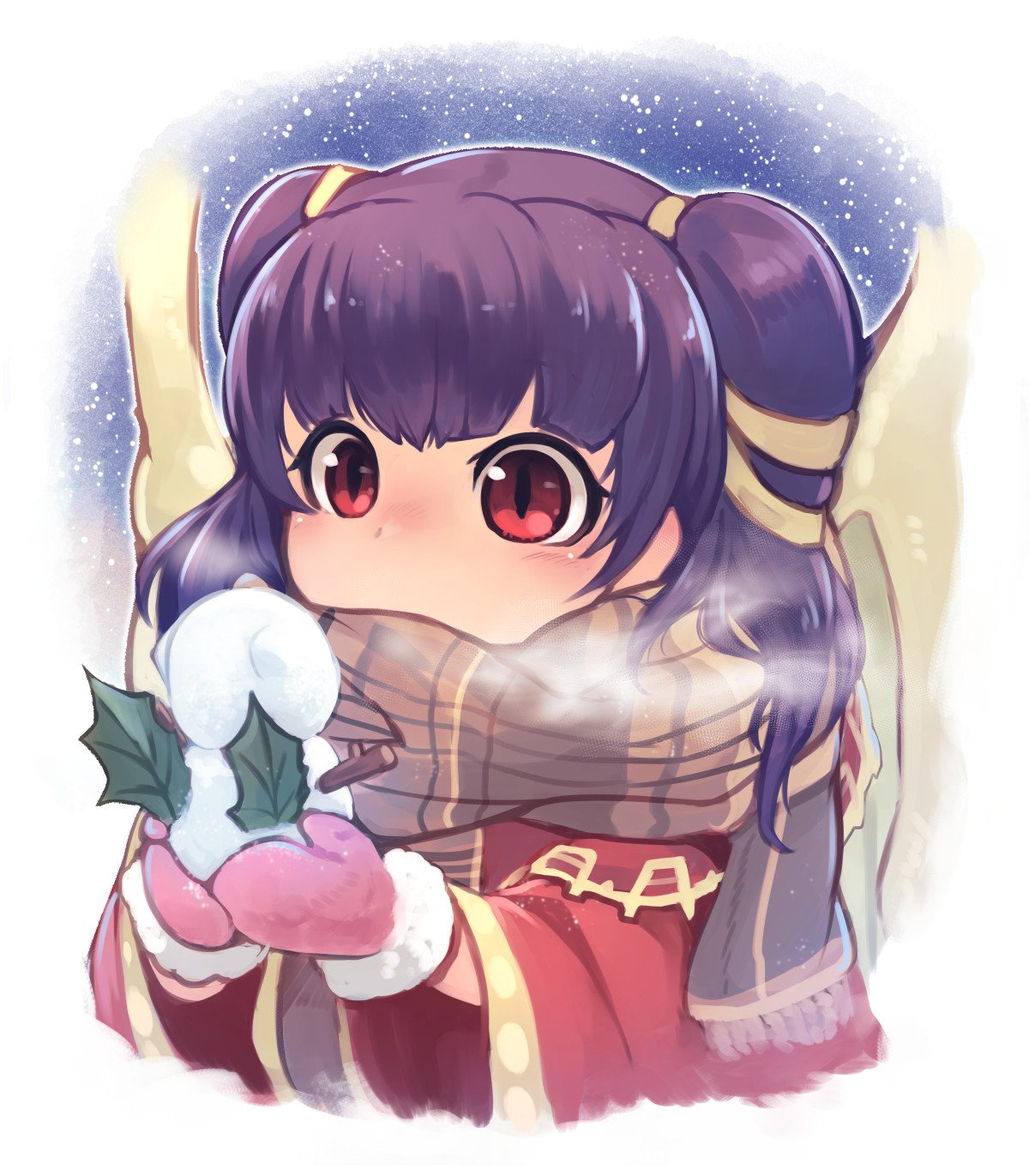 1girl dragon_wings fire_emblem fire_emblem:_seima_no_kouseki highres mamkute mittens multi-tied_hair myrrh nakabayashi_zun nintendo pink_mittens purple_hair red_eyes scarf solo twintails wings