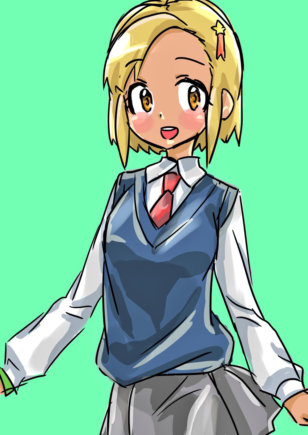 1girl angol_mois blonde_hair breasts commentary_request dark_skin gyaru hair_ornament highres keroro_gunsou school_uniform short_hair skirt solo