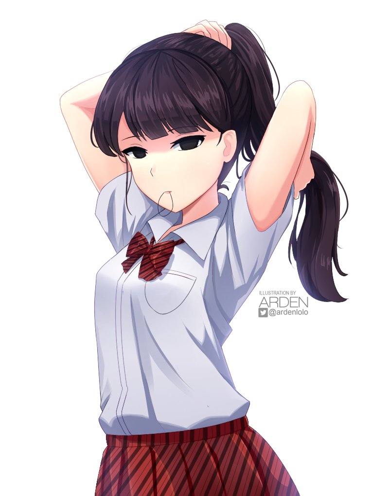 1girl ardenlolo black_eyes black_hair komi-san_wa_komyushou_desu komi_shouko long_hair looking_at_viewer school_uniform white_background