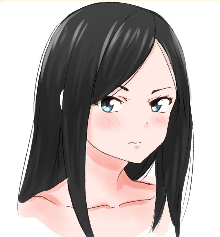 1girl black_hair blue_eyes blush character_request closed_mouth collarbone eyebrows_visible_through_hair looking_at_viewer nude portrait simple_background smile solo ssss.gridman viperxtr white_background