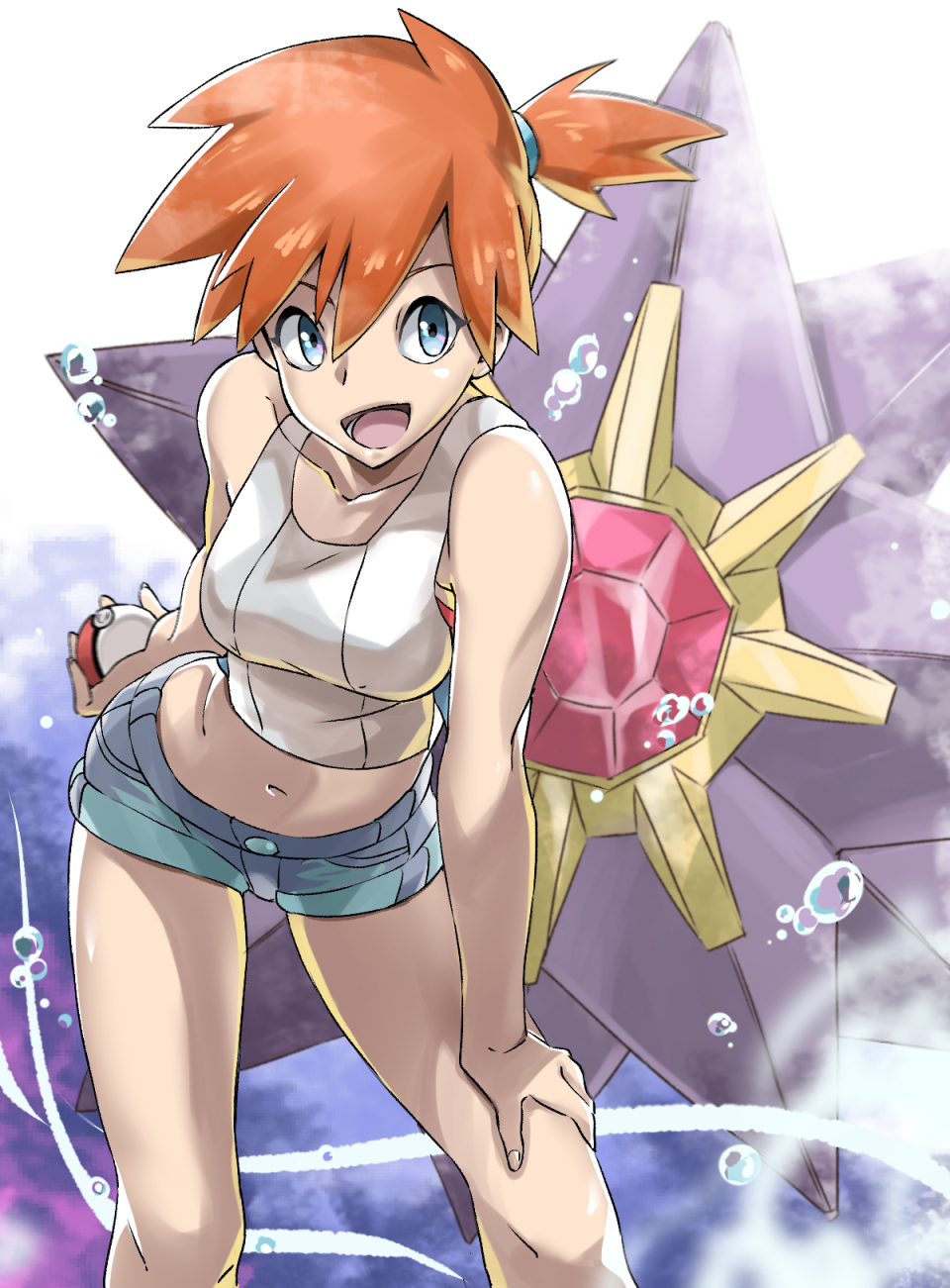 blue_eyes breasts creatures_(company) game_freak gen_1_pokemon highres kasumi_(pokemon) nintendo orange_hair pokemon pretty-purin720 starmie