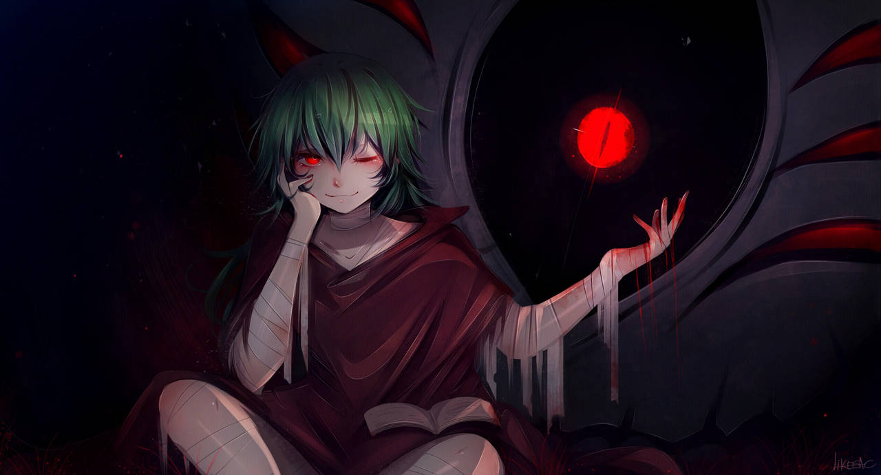 bandage bandaged_arm bandaged_leg bandaged_neck bandages blood book coat eto_(tokyo_ghoul) green_hair likesac lips monster nose red_eyes