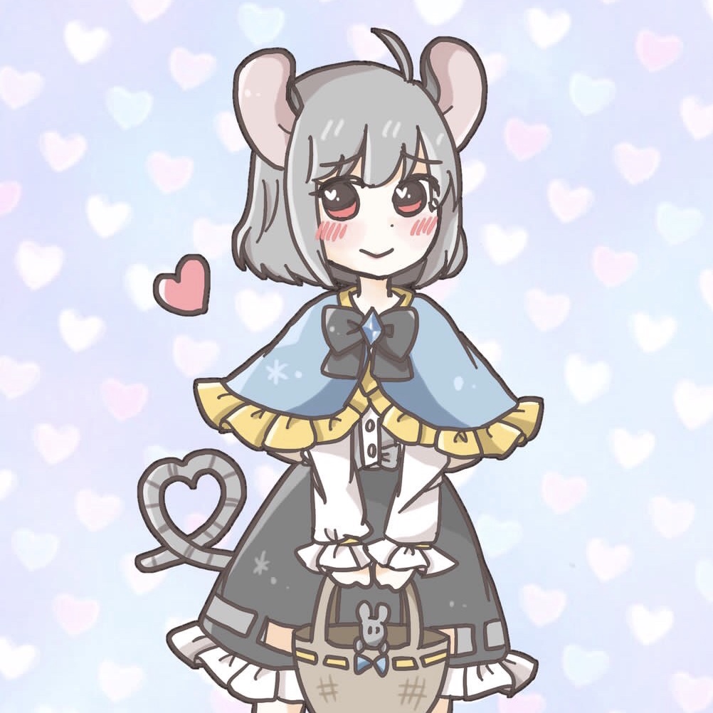 1girl animal_ears basket blouse blue_capelet blush capelet dress grey_dress grey_hair grey_ribbon heart heart_tail long_sleeves mouse mouse_ears nazrin salt_(seasoning) short_hair smile standing tail touhou white_blouse