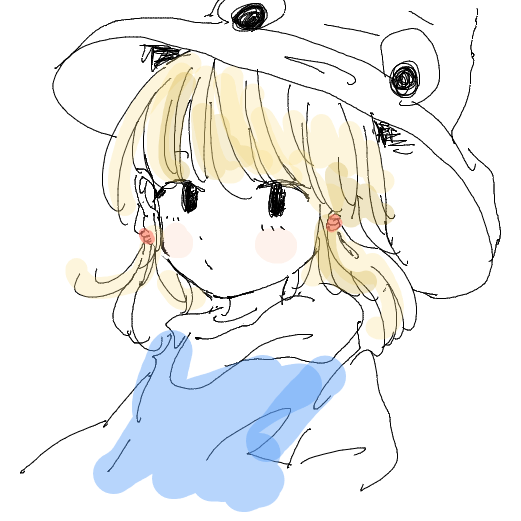 1girl bangs blonde_hair blush_stickers closed_mouth conose expressionless hair_ornament hat looking_at_viewer medium_hair moriya_suwako partially_colored simple_background sketch solo touhou turtleneck upper_body white_background