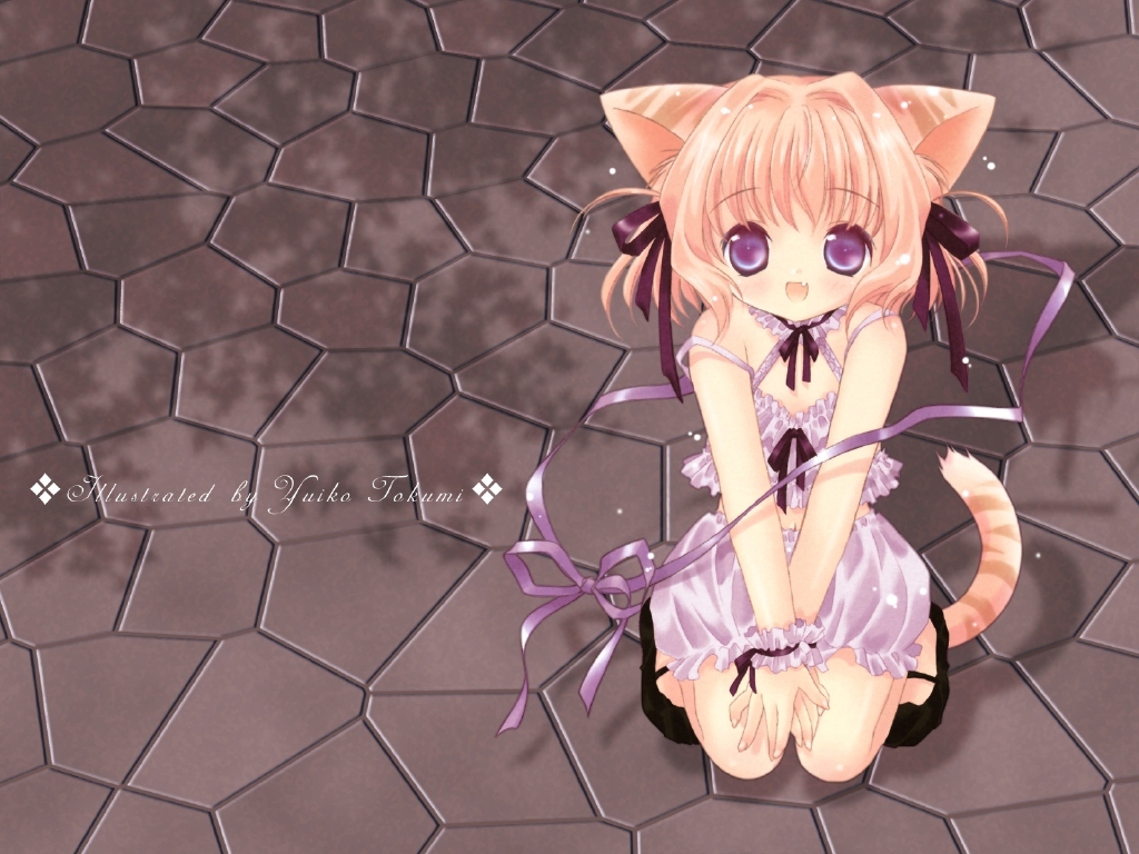 animal_ears catgirl loli ribbon tail tokumi_yuiko
