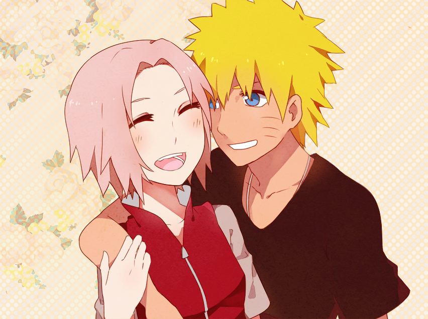 1boy 1girl blonde_hair blue_eyes haruno_sakura karudoll narusaku naruto naruto_(series) naruto_shippuuden open_mouth pink_hair sera_(serappi) short_hair smile uzumaki_naruto