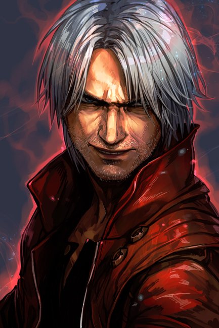 1boy aura beard blue_background copyright_request facial_hair grey_hair grin hankuri jacket looking_at_viewer male_focus manly parted_lips red_jacket smile solo stubble upper_body