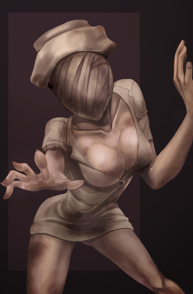 1girl bandage breasts bubble_head_nurse cleavage commentary_request faceless hat mikan@renshu-chu monster_girl nurse nurse_cap silent_hill silent_hill_2 solo