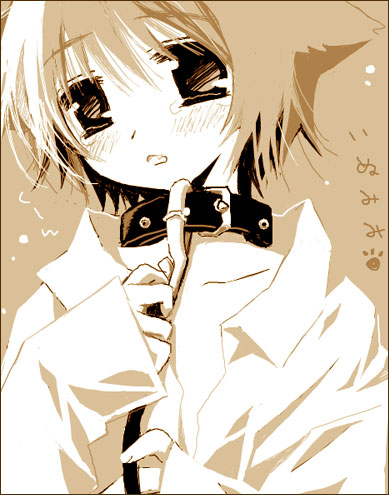 beige collar dog_ears dress_shirt hinata hinata_(pure_pure) leash lowres monochrome oekaki open_clothes open_shirt pure_pure sakurazawa_izumi shirt short_hair slave tears