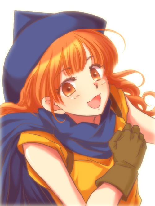 bad_id cape dragon_quest dragon_quest_iv gloves hat nanashino open_mouth red_eyes red_hair redhead