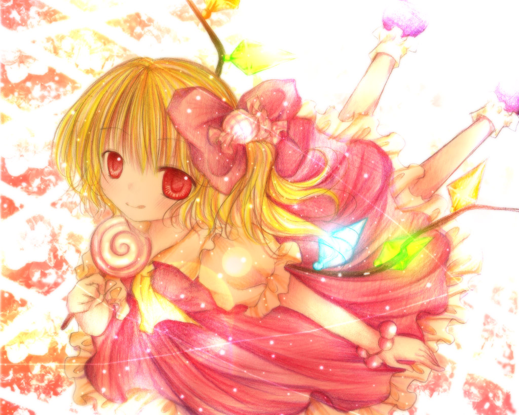 blonde_hair candy flandre_scarlet kasuga_sunao ponytail tongue touhou wings