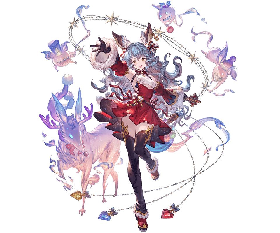 1girl animal animal_ears arm_up bangs black_gloves black_legwear blue_hair bow breasts brown_eyes deer dress erune ferry_(granblue_fantasy) full_body fur_trim gloves granblue_fantasy hair_bow holding horn leg_up long_hair looking_at_viewer medium_breasts minaba_hideo official_art open_mouth red_dress ribbon short_dress sleeveless smile standing standing_on_one_leg thigh-highs transparent_background wide_sleeves zettai_ryouiki