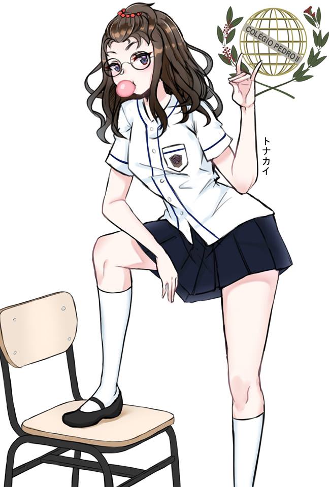 chair chewing_gum cpii glasses long_hair long_socks original school_uniform skirt tonakai_takagi