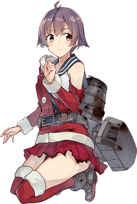 1girl boots dress kantai_collection kneeling konishi_(koconatu) official_art orange_eyes pleated_skirt purple_hair red_skirt ribbon sakawa_(kantai_collection) santa_costume school_uniform serafuku short_hair skirt sleeveless sleeveless_dress thigh-highs torn_clothes