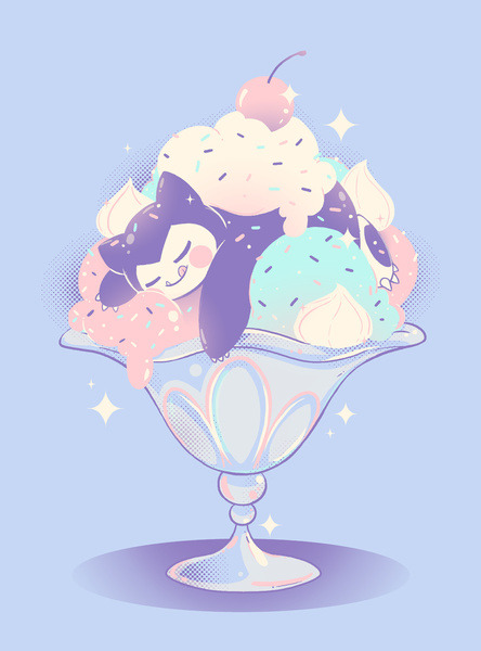 blue_background blush_stickers cherry closed_eyes creature creatures_(company) cuhelski cup food fruit game_freak gen_1_pokemon ice_cream nintendo no_humans pokemon pokemon_(creature) simple_background sleeping snorlax solo sparkle sundae tongue tongue_out