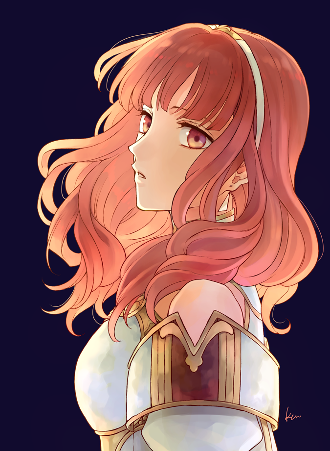 1girl akke armor celica_(fire_emblem) dress fire_emblem fire_emblem_echoes:_mou_hitori_no_eiyuuou jewelry long_hair looking_at_viewer nintendo red_eyes redhead simple_background solo tiara