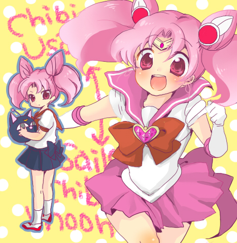 bun_cover character_name chibi_usa double_bun double_buns dual_persona gloves kona_ko konako lowres magical_girl pink_eyes pink_hair sailor_chibi_moon school_uniform skirt twintails