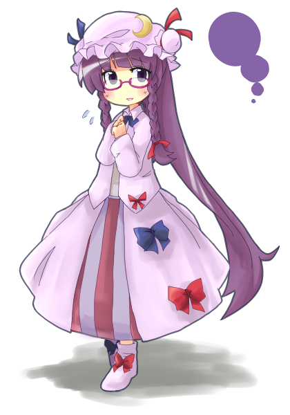 alternate_hairstyle ane bad_id bespectacled braid crescent glasses hat long_hair patchouli_knowledge purple_eyes purple_hair solo touhou twin_braids very_long_hair