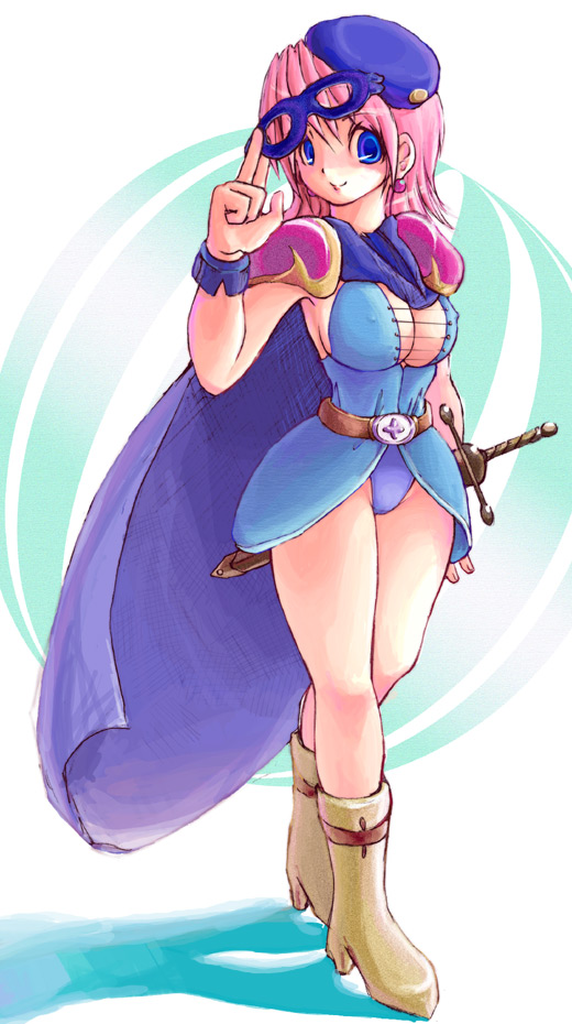 blue_mage boots breasts cape erect_nipples final_fantasy final_fantasy_v hat large_breasts lenna_charlotte_tycoon nuke_michi nukemichi pink_hair solo sword weapon
