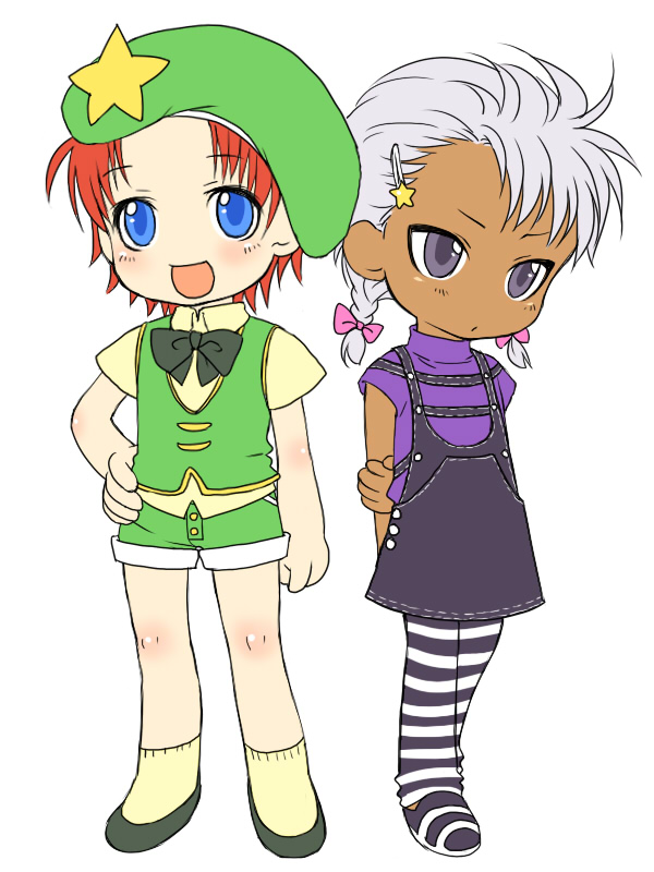 blue_eyes child crossover dark_skin esaka genderswap hat hong_meiling if_they_mated king_of_fighters krizalid m.u.g.e.n red_hair redhead short_hair silver_hair touhou young