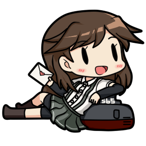 0_0 1girl arashio_(kantai_collection) arm_warmers bamomon blush brown_hair chibi commentary_request fairy_(kantai_collection) kantai_collection letter long_hair love_letter lowres open_mouth school_uniform skirt solo suspenders