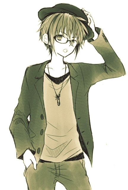 1boy :o anzu_(o6v6o) collarbone cowboy_shot fedora genderswap genderswap_(ftm) glasses gumiya hand_in_pocket hand_on_headwear hat jacket jewelry long_sleeves looking_at_viewer male_focus monochrome pants pendant sepia shirt simple_background solo vocaloid white_background