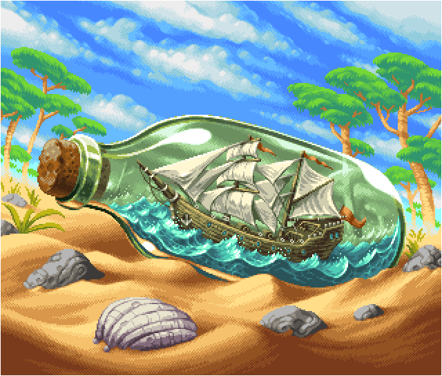 bottle ocean original outdoors pixel_art seashell shell ship ship_in_a_bottle tree vierbit watercraft