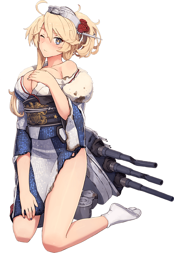 1girl american_flag blonde_hair blue_eyes blue_nails blush breasts flag_print flower full_body furisode headgear iowa_(kantai_collection) japanese_clothes kantai_collection kimono kneeling large_breasts long_hair multicolored multicolored_nails nail_polish official_art one_eye_closed red_nails rose shizuma_yoshinori solo star star-shaped_pupils symbol-shaped_pupils tabi torn_clothes transparent_background turret