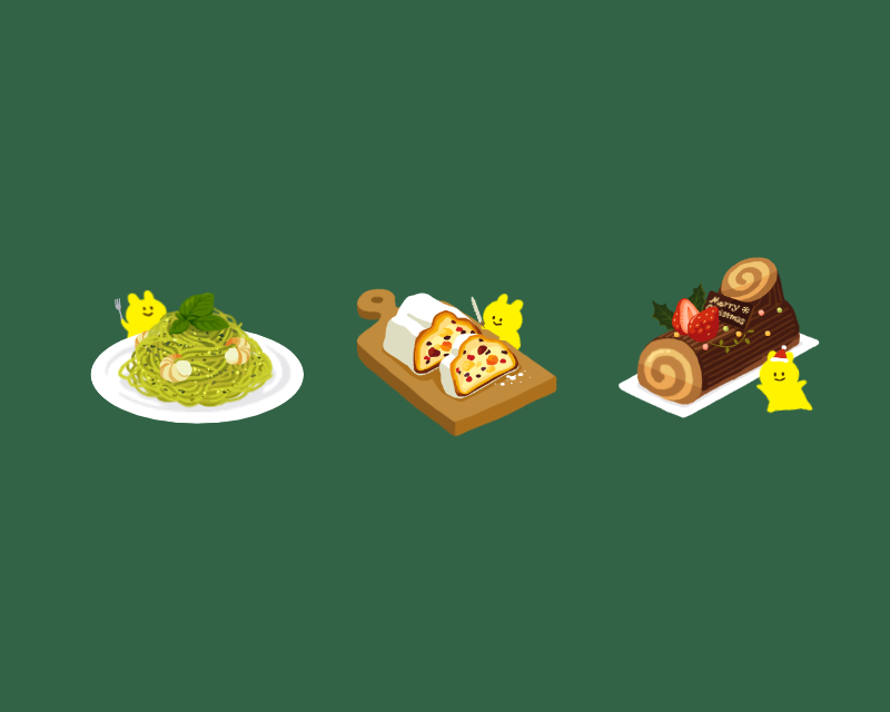 food food_request fork fruit green_background hat holding holding_fork holding_knife knife leaf log no_humans nona_drops noodles original plate santa_hat simple_background strawberry