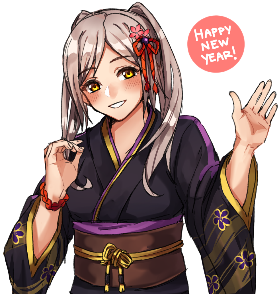 1girl blush female_my_unit_(fire_emblem:_kakusei) fire_emblem fire_emblem:_kakusei fire_emblem_heroes hair_ornament intelligent_systems japanese_clothes kamu_(kamuuei) kimono long_hair looking_at_viewer mamkute my_unit_(fire_emblem:_kakusei) new_year nintendo open_mouth reflet simple_background smile solo twintails white_background white_hair