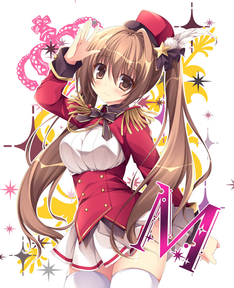 1girl brown_hair closed_mouth hat long_hair looking_at_viewer nanaroba_hana original smile solo standing twintails