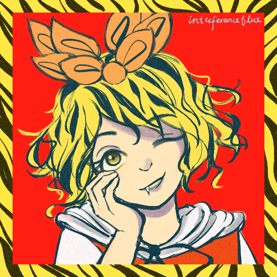 1girl blonde_hair bow closed_mouth ferricblue hair_bow hand_on_own_face head_tilt one_eye_closed red_bow short_hair solo toramaru_shou touhou upper_body yellow_eyes