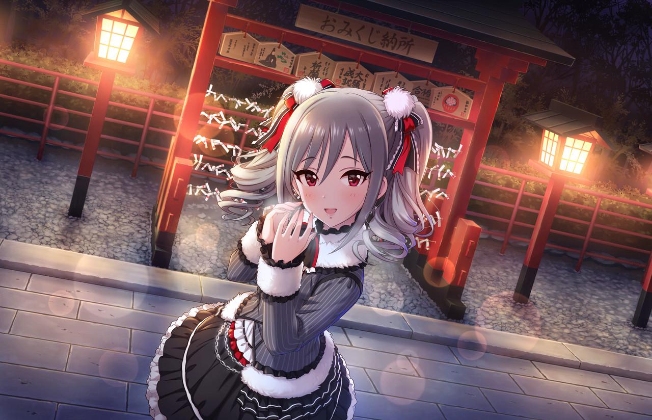 blush grey_hair idolmaster idolmaster_cinderella_girls idolmaster_cinderella_girls_starlight_stage jacket kanzaki_ranko long_hair red_eyes smile