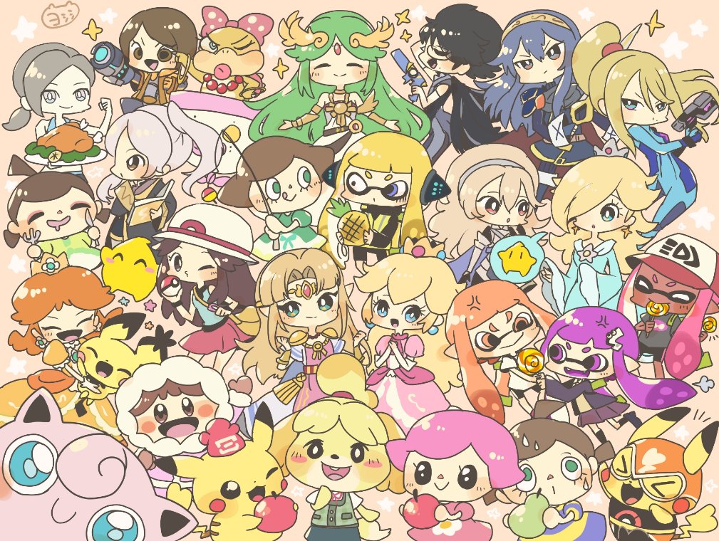 animal_ears armor bare_shoulders bell bike_shorts black_hair black_shorts blonde_hair blue_(pokemon) blue_cape blue_eyes blush blush_stickers breasts brown_hair candy cape chiko_(mario) closed_eyes creatures_(company) crown dog dog_ears dog_girl dog_tail domino_mask doubutsu_no_mori dress earrings fangs female_my_unit_(fire_emblem:_kakusei) female_my_unit_(fire_emblem_if) fire_emblem fire_emblem:_kakusei fire_emblem_if food furry game_freak gen_1_pokemon gen_2_pokemon gloves green_eyes green_hair hair_ornament hair_over_one_eye hairband hat ink_tank_(splatoon) inkling intelligent_systems jewelry jigglypuff kid_icarus long_hair long_sleeves lucina mamkute super_mario_bros. mask metroid mole multiple_girls my_unit_(fire_emblem:_kakusei) my_unit_(fire_emblem_if) nintendo one_eye_closed open_mouth paint_splatter palutena pichu pikachu pikachu_libre pointy_ears pokemon pokemon_(creature) pokemon_(game) pokemon_frlg pokemon_special pokken_tournament ponytail porkpie_hat princess_daisy princess_peach princess_zelda red_skirt ribbon rosetta_(mario) samus_aran sega shirt shizue_(doubutsu_no_mori) shoes short_hair shorts sidelocks simple_background single_vertical_stripe skirt smile sneakers sora_(company) splatoon splatoon_(series) splatoon_1 splatoon_2 splattershot_(splatoon) squid squidbeak_splatoon super_mario_bros. super_mario_galaxy super_smash_bros. super_smash_bros._ultimate super_soaker t-shirt tail tentacle_hair the_legend_of_zelda the_legend_of_zelda:_breath_of_the_wild the_legend_of_zelda:_ocarina_of_time tiara topknot twintails villager_(doubutsu_no_mori) wand weapon wendy_o._koopa white_hair wii_fit wii_fit_trainer wristband yoshishi_(yosisitoho) zero_suit