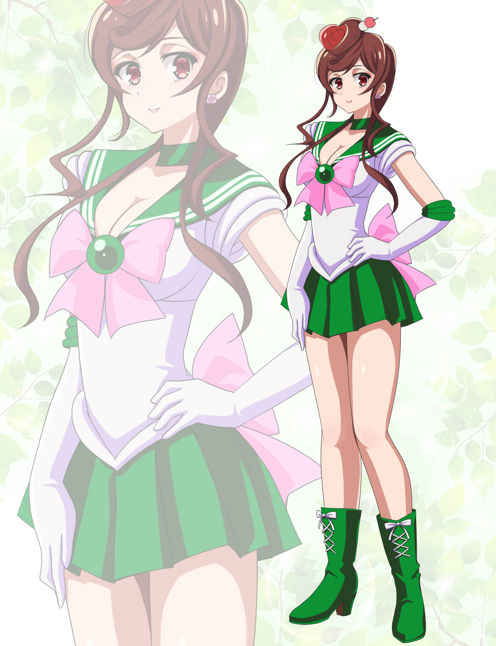 1girl bishoujo_senshi_sailor_moon cosplay highres multiple_girls pirochi sailor_jupiter sailor_jupiter_(cosplay) solo yuugiri_(zombie_land_saga) zombie_land_saga