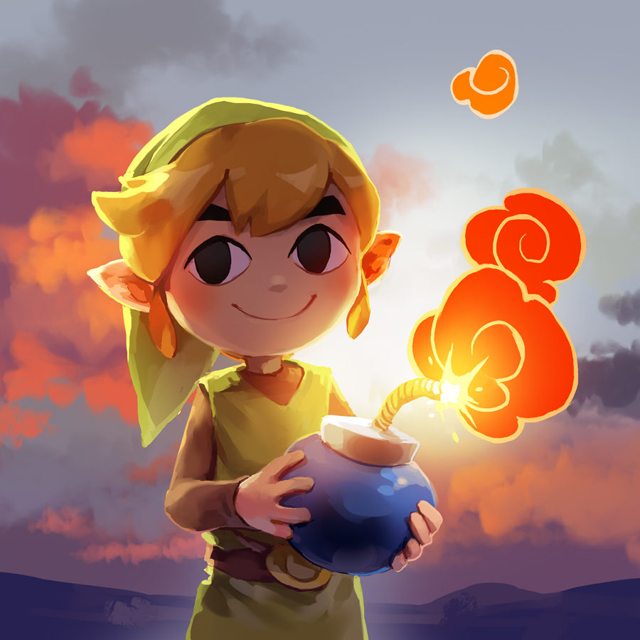 bangs belt_buckle blonde_hair bomb buckle dusk hat link niko_geyer nintendo pointy_ears smoke the_legend_of_zelda the_legend_of_zelda:_the_wind_waker tunic