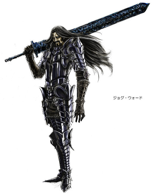 1boy armor armored_boots belt black_armor black_eyes black_hair boots facial_hair full_body gauntlets goatee henkyou_no_roukishi holding holding_sword holding_weapon jog_waodo long_hair looking_at_viewer male_focus matajirou_(matagiro) over_shoulder simple_background solo sword weapon white_background