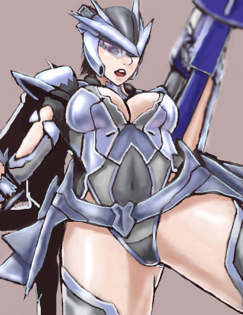 1girl armor ass black_hair bracer breasts cleavage covered_navel earth_defense_force earth_defense_force_2025 full_body gloves gluteal_fold gun headgear helmet mechanical_wings medium_breasts open_mouth pauldrons short_hair simple_background solo thighs weapon wing_diver wings