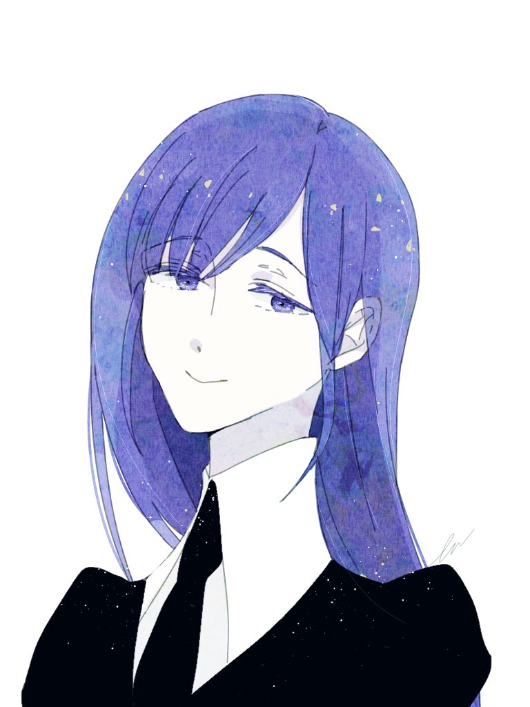 1other androgynous bangs blue_eyes blue_hair blunt_bangs colored_eyelashes crystal_hair eeennnka eyebrows_visible_through_hair gem_uniform_(houseki_no_kuni) houseki_no_kuni lapis_lazuli_(houseki_no_kuni) long_hair looking_at_viewer necktie solo upper_body white_background white_skin