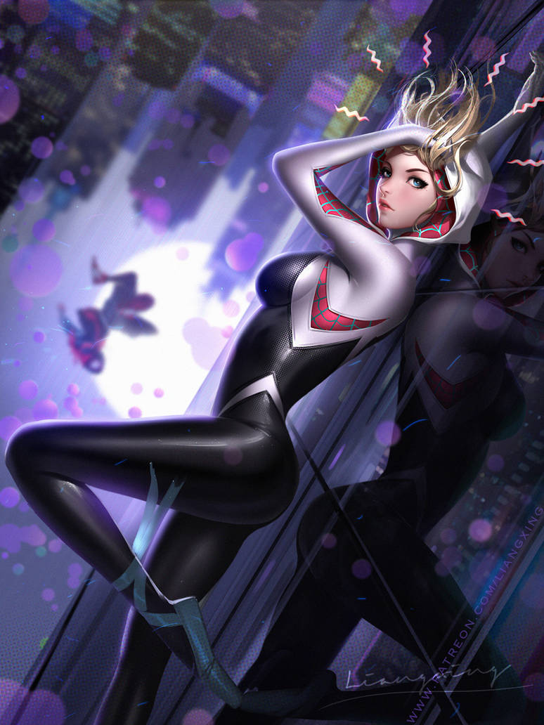 1girl gwen_stacy liangxing marvel spider-gwen spider-man:_into_the_spider-verse spider-man_(series)