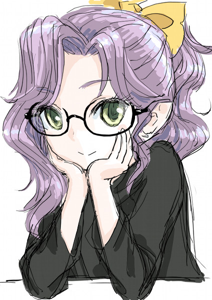 1girl chrono_trigger commentary_request glasses green_eyes hair_ribbon if_they_mated medium_hair original purple_hair ribbon robe s-a-murai solo