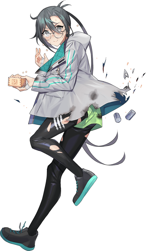 1girl amagiri_(kantai_collection) asymmetrical_bangs bangs beans black_legwear depth_charge drew_(drew213g) glasses grey_eyes grey_hair hair_between_eyes jacket kantai_collection long_hair official_art ponytail setsubun sparkle torn_clothes torn_legwear very_long_hair