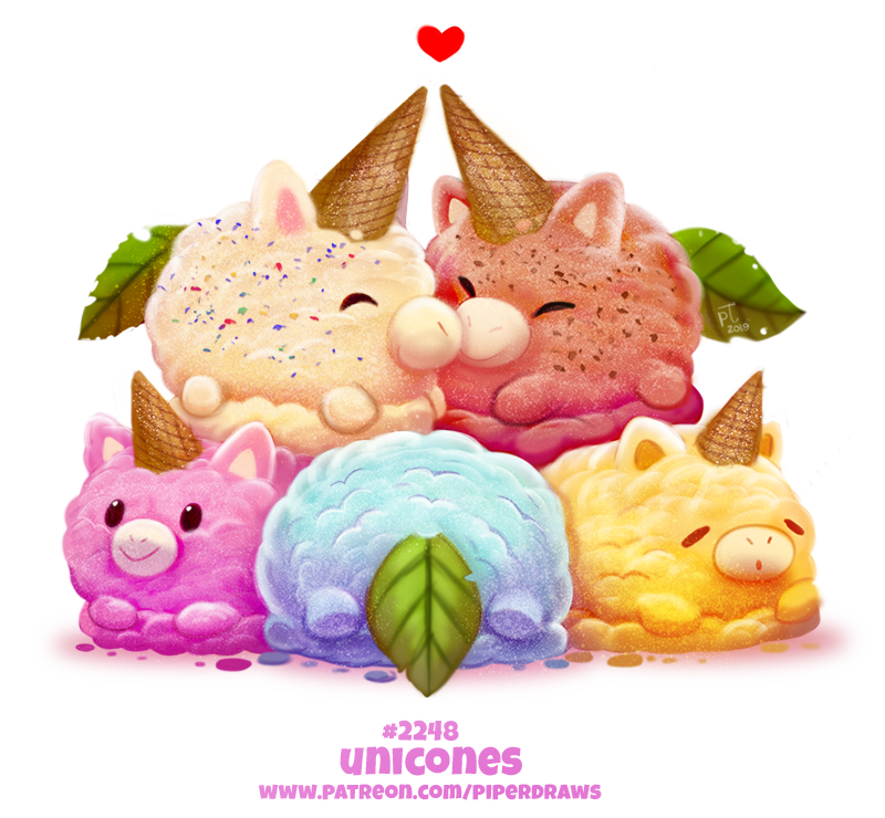 5others ambiguous_gender animate_inanimate closed_eyes cryptid-creations cute equine food food_creature heart horse ice_cream leaf no_humans original piperdraws pun sprinkles unicones unicorn