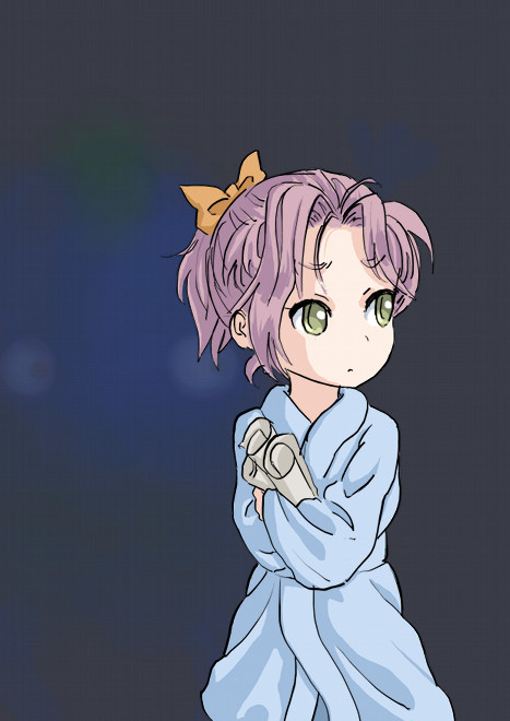 1girl chrono_trigger commentary_request green_eyes hair_ribbon if_they_mated original purple_hair ribbon robe s-a-murai short_hair solo