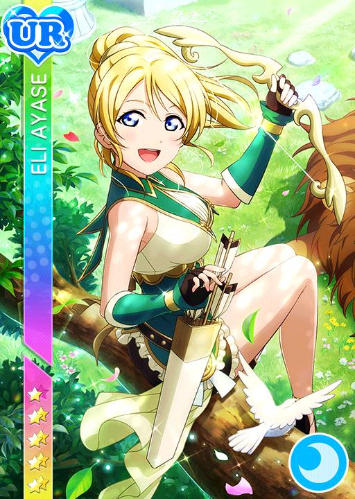 archer ayase_eli blonde_hair blue_eyes blush bow_and_arrow character_name dress long_hair love_live!_school_idol_festival love_live!_school_idol_project ponytail smile